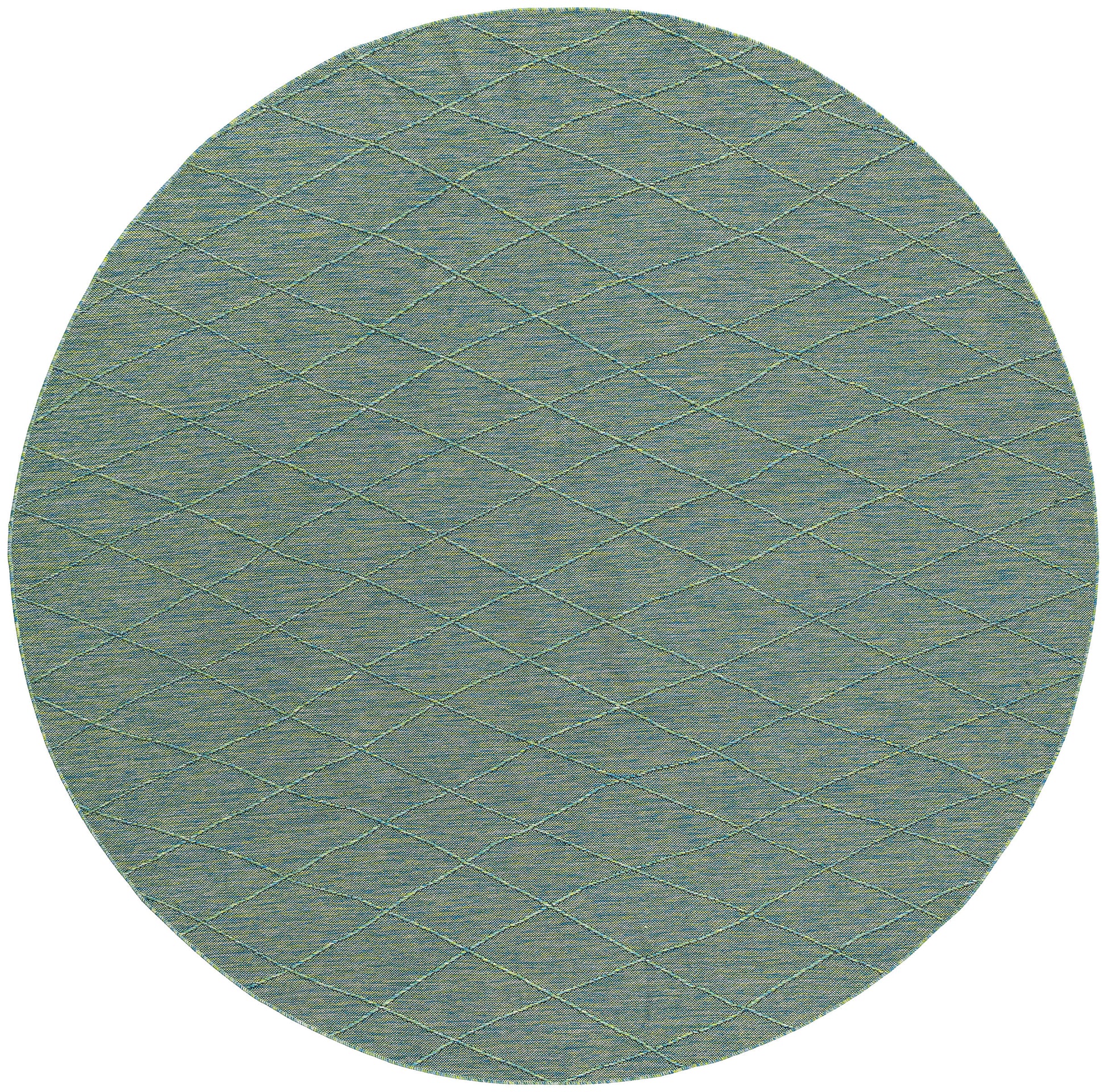 Circular teal-green quilted fabric swatch with diagonal diamond stitching texture