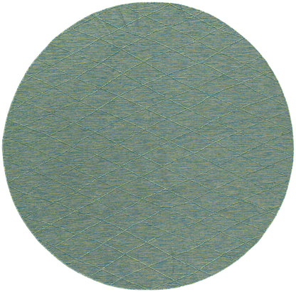 Circular teal-green quilted fabric swatch with diagonal diamond stitching texture