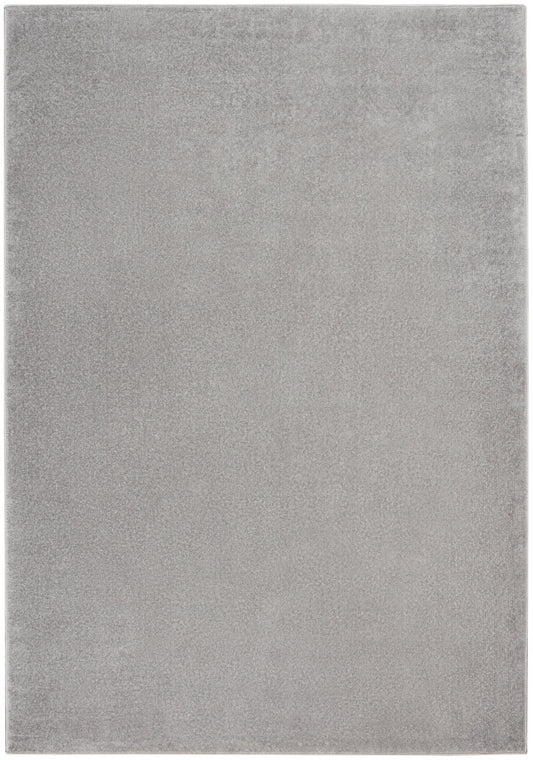 Light gray rectangular outdoor rug with a dense, short pile.