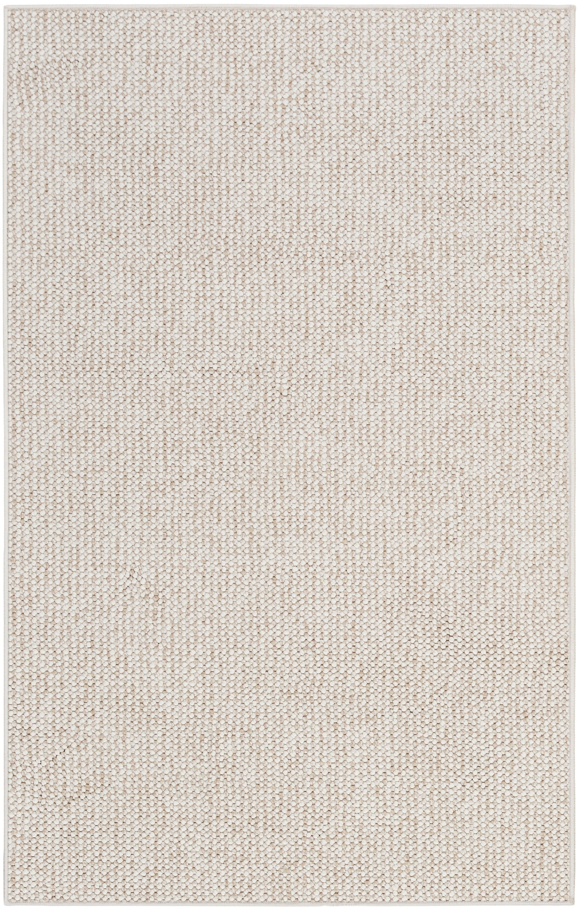 Beige textured woven rug with small looped pile in cream, rectangular flat-weave style.