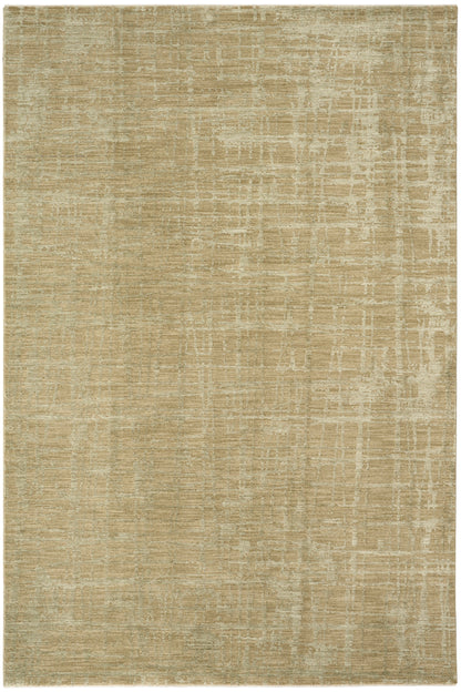 Beige-toned distressed area rug with subtle grid-like pattern; warm neutral palette and soft texture.
