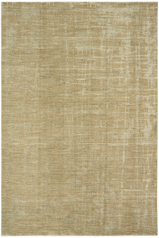 Beige-toned distressed area rug with subtle grid-like pattern; warm neutral palette and soft texture.