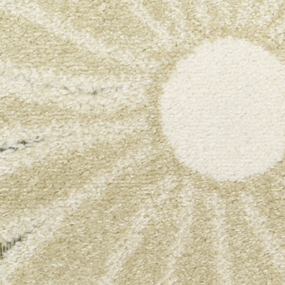 Beige shag outdoor rug with a large cream circular pattern and plush texture.