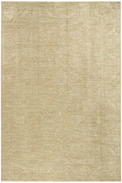 Beige rug with a subtle, distressed vintage damask pattern; neutral, soft texture.