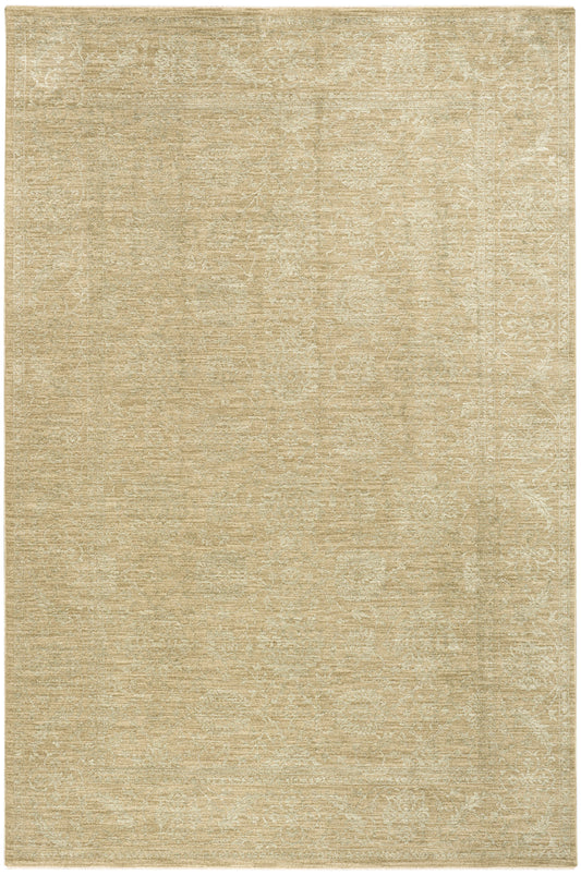 Beige rug with a subtle, distressed vintage damask pattern; neutral, soft texture.