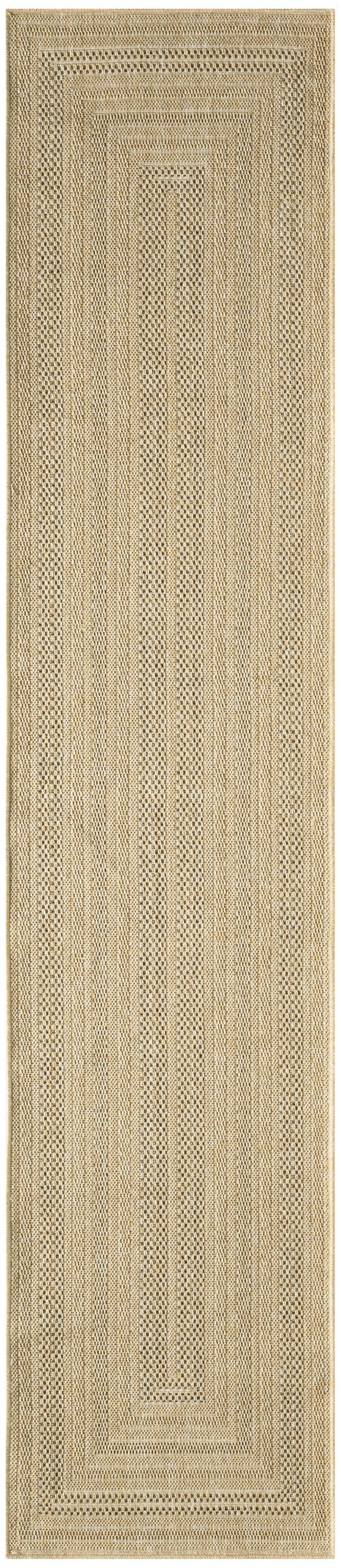 Natural jute runner rug featuring concentric rectangular borders in beige.