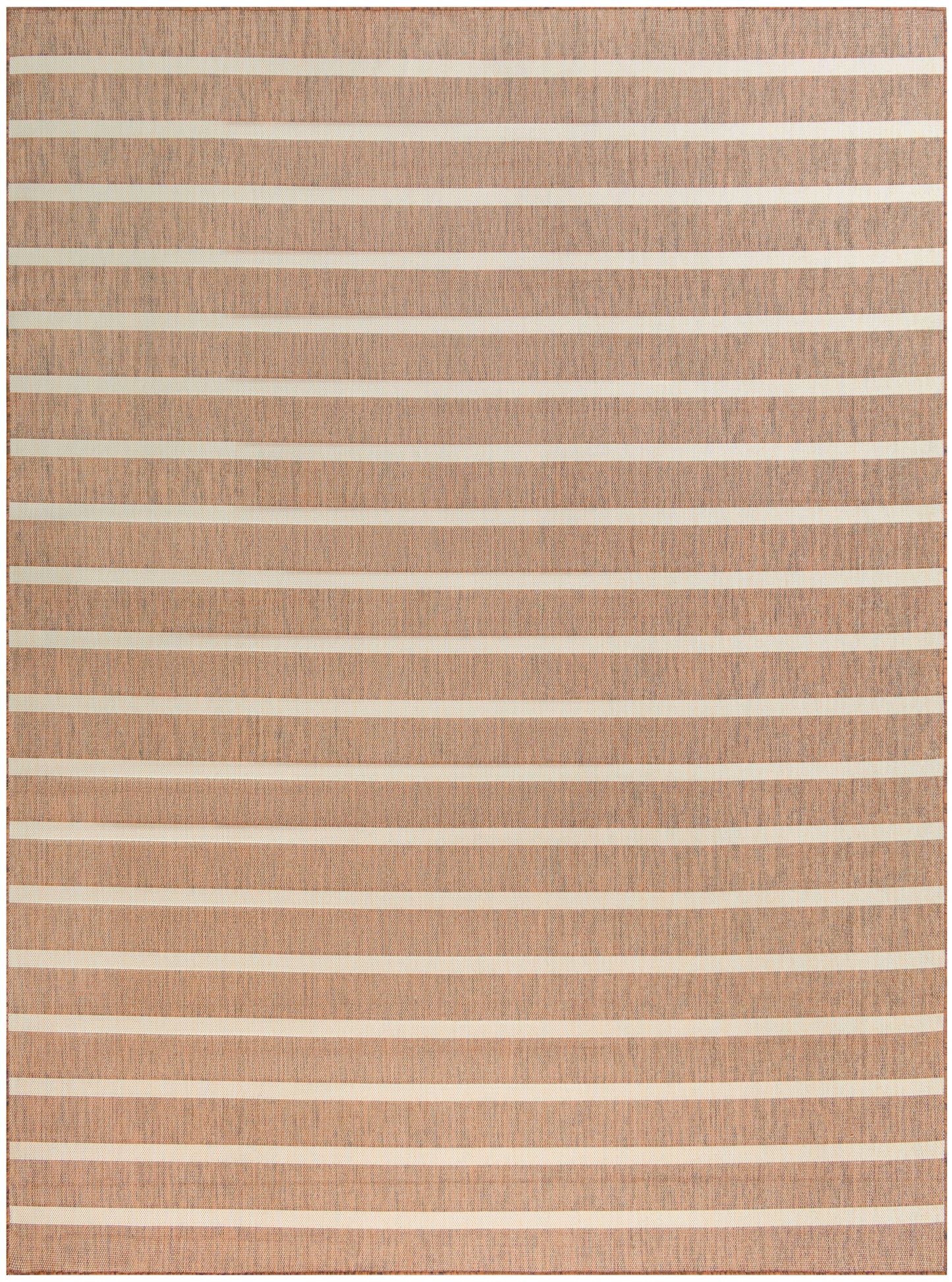 Beige flat-weave rug with cream horizontal stripes; natural, textured rectangular decor piece.