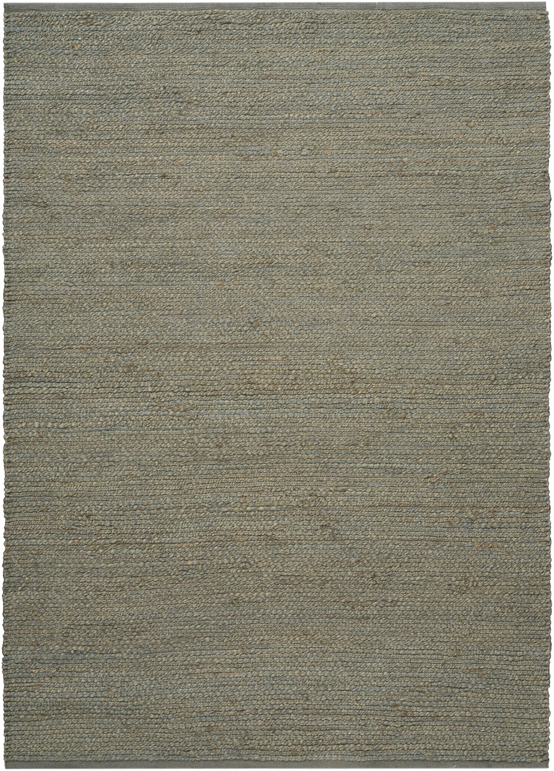 Rectangular taupe-gray woven rug with subtle texture and looped fibers.