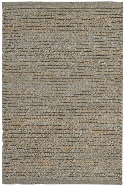 Neutral beige-gray flat-weave rug with pebble texture; rectangular, versatile living room decor.