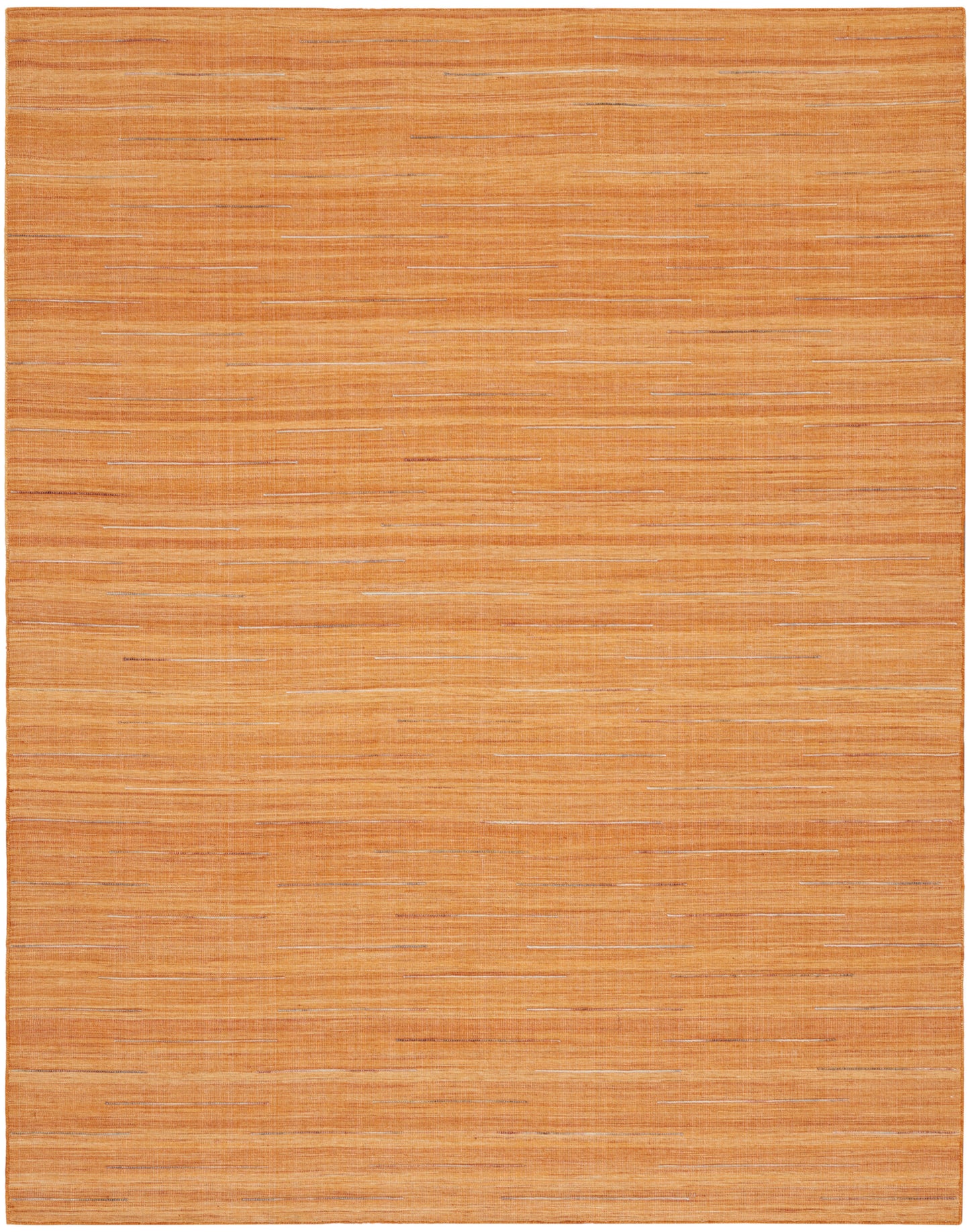 Rectangular orange woven rug with subtle horizontal stripes and natural fiber texture.