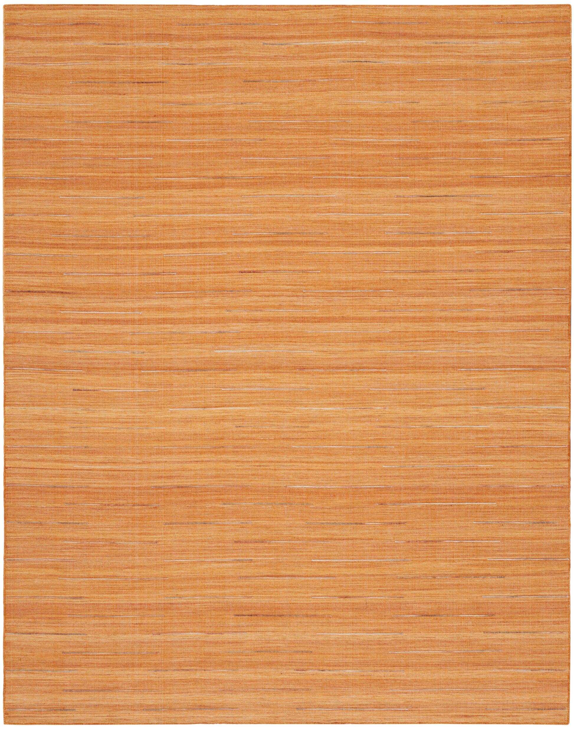 Rectangular orange woven rug with subtle horizontal stripes and natural fiber texture.