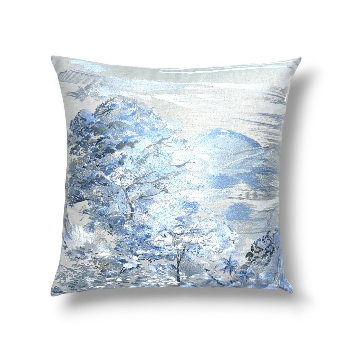 20" Serenity (Blue, Beige, Taupe) Embroidery, Linen Blend Pillow Cover in Holly Hunt Lake Como – Serenity Fabric