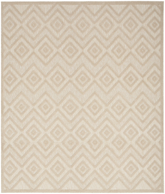 Beige geometric rug with stacked diamond lattice pattern; soft woven texture, neutral modern style.