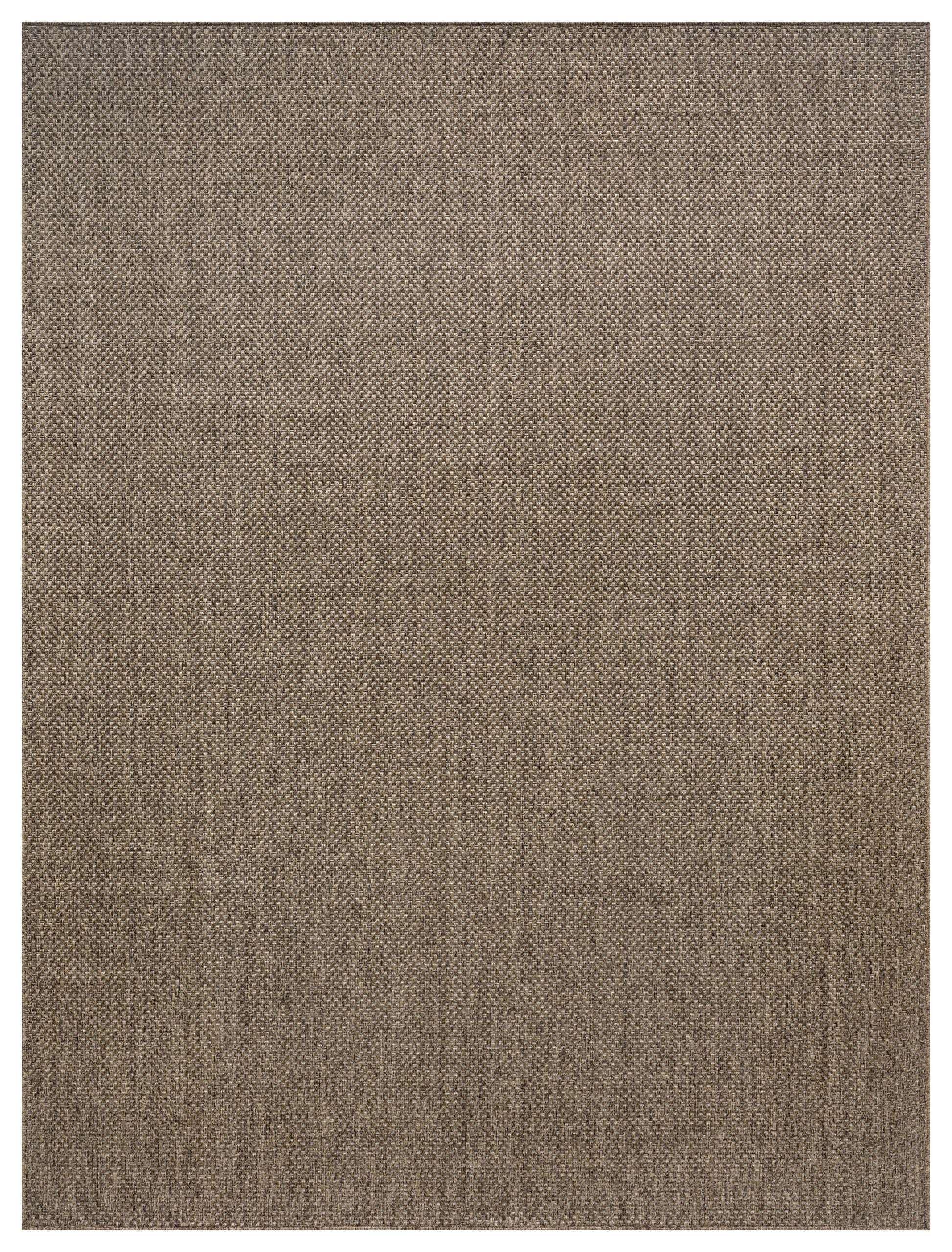 Rectangular brown woven rug with tight, speckled texture in natural earthy tones.