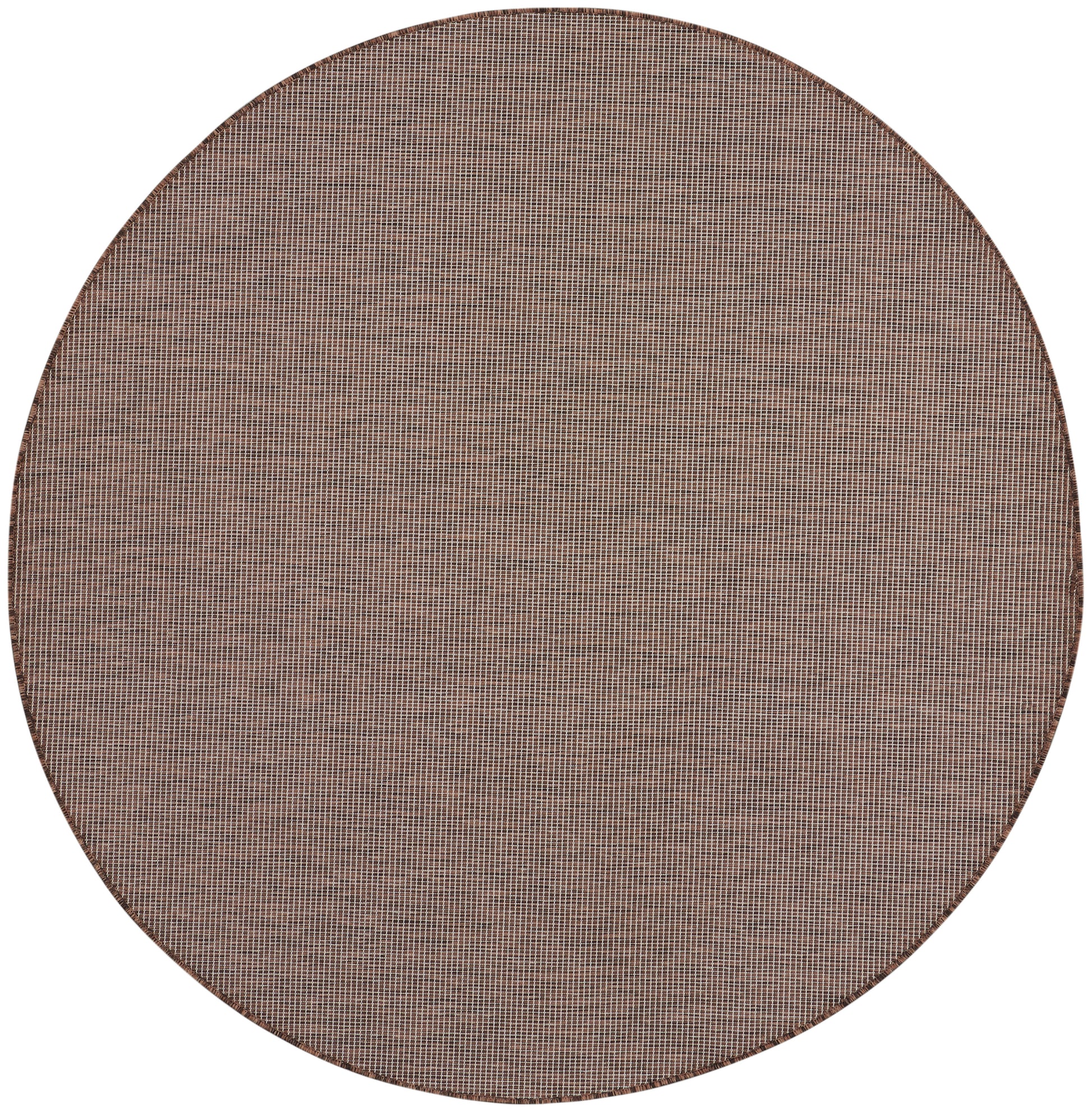 Brown round rug with a fine grid texture; 8 ft diameter.
