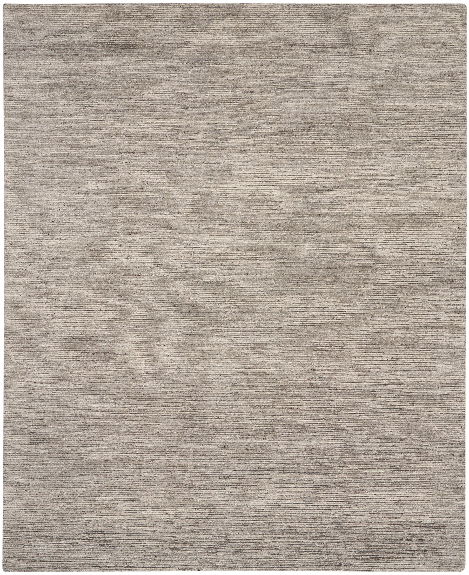 Beige-gray woven area rug with subtle horizontal stripes; neutral, soft texture for living rooms.