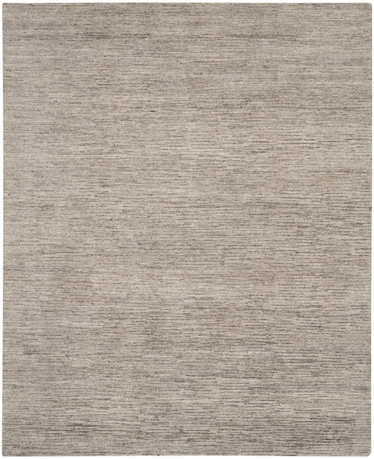 Beige-gray woven area rug with subtle horizontal stripes; neutral, soft texture for living rooms.