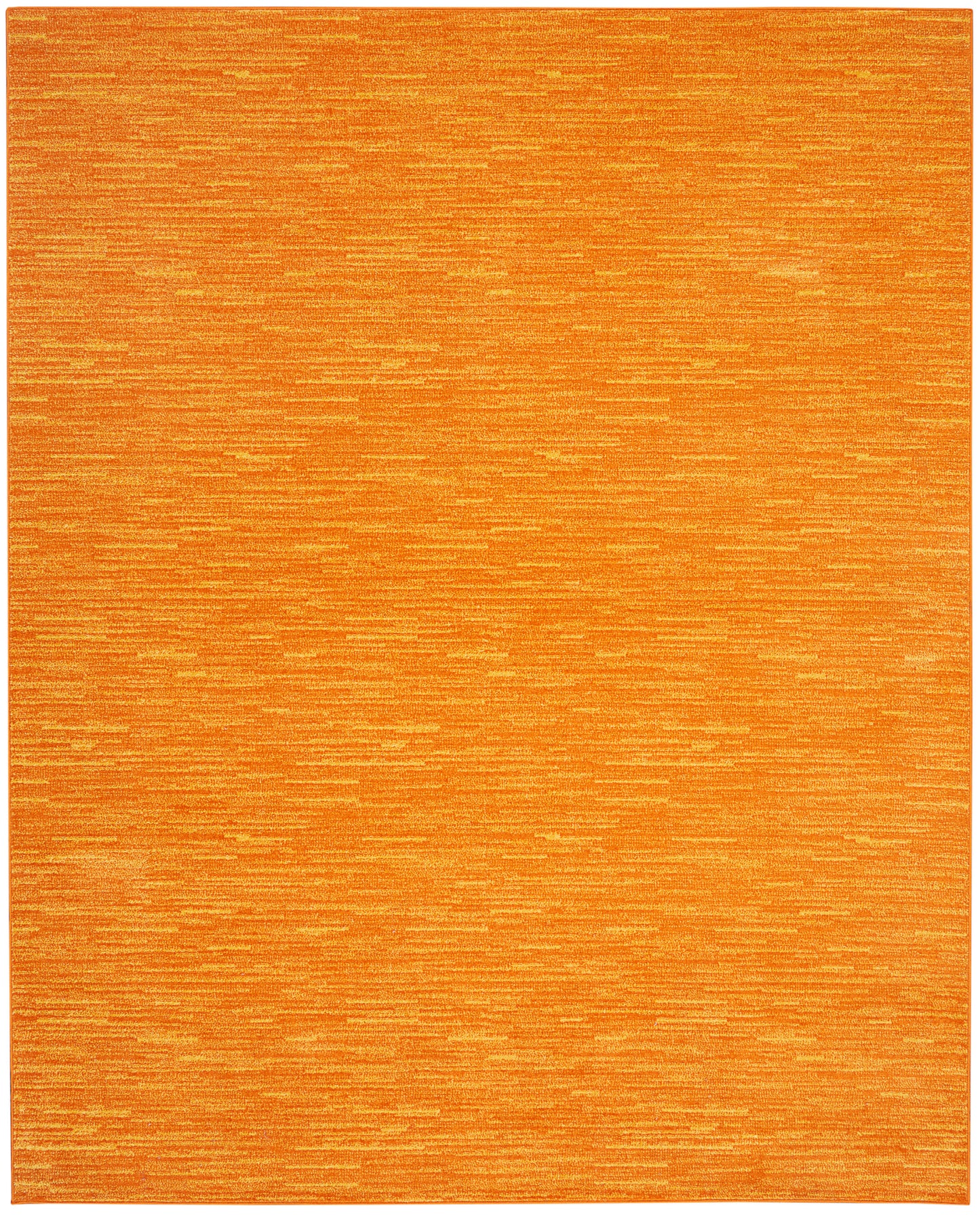 Bright orange textured rug with subtle horizontal lines, rectangular shape, modern cozy decor.