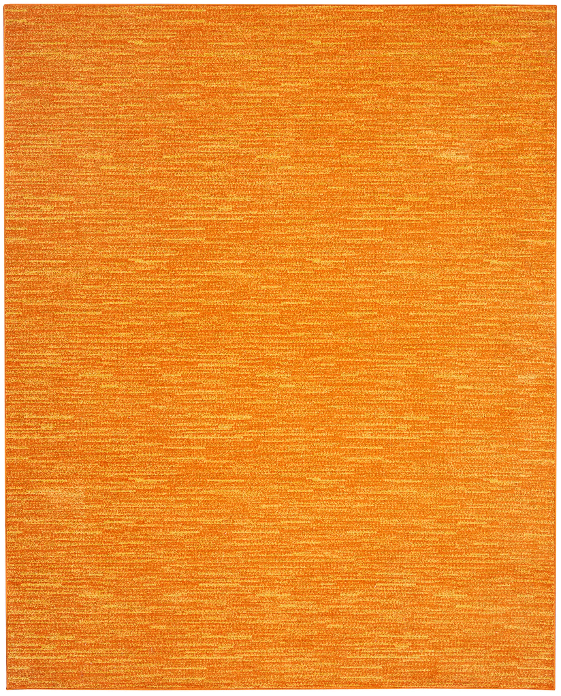 Bright orange textured rug with subtle horizontal lines, rectangular shape, modern cozy decor.