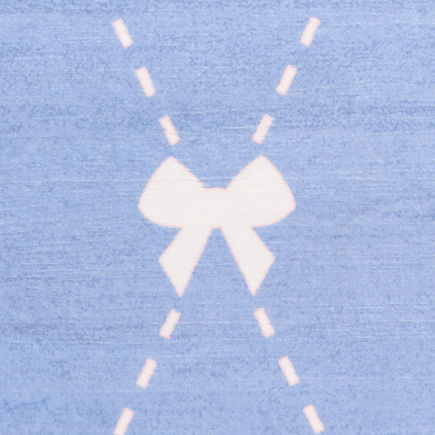 Blue fabric with white central bow and dashed diagonal outline accents.