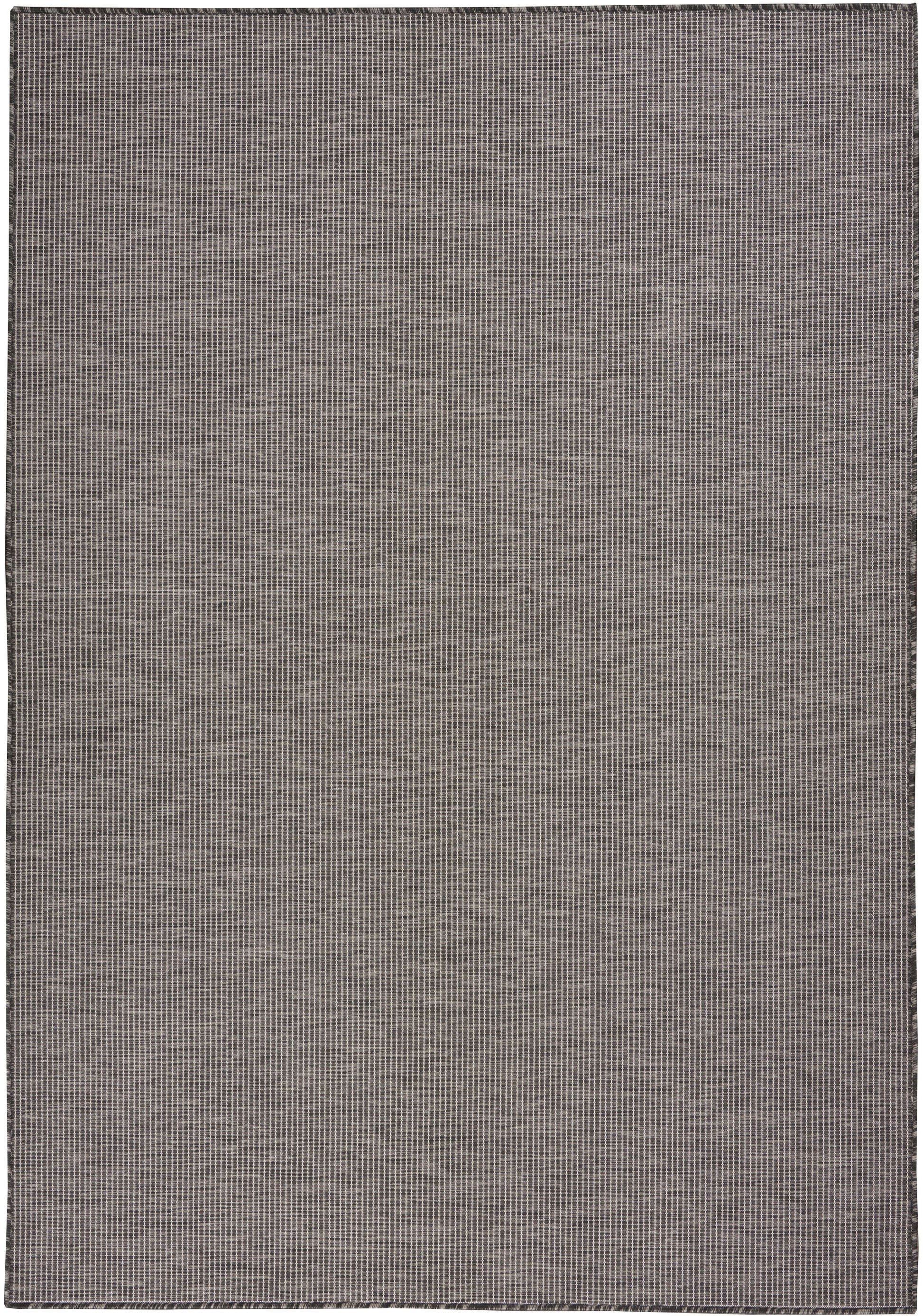 Rectangular gray-brown woven rug with a tight microgrid pattern, 5' x 7'.