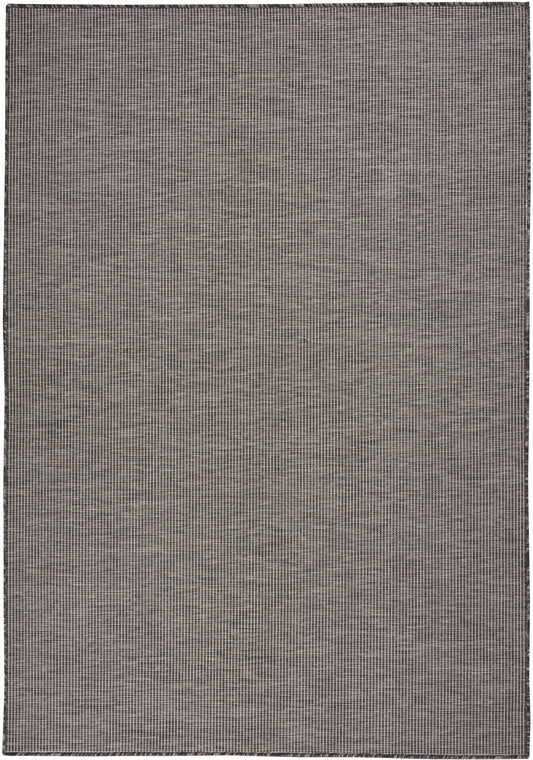 Rectangular gray-brown woven rug with a tight microgrid pattern, 5' x 7'.