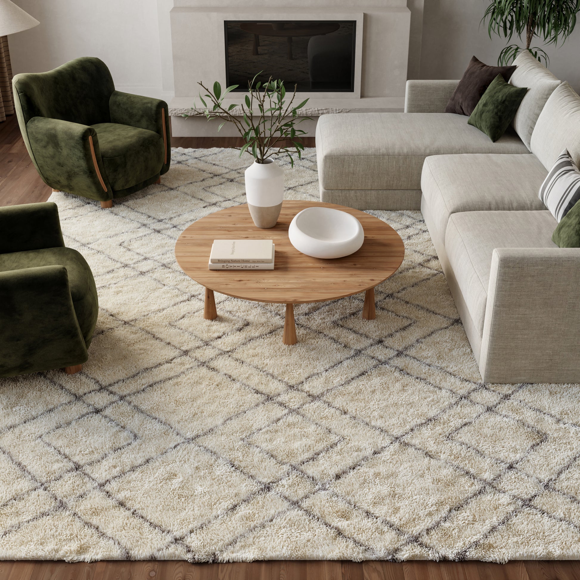 Nourison Dreamy Shag 9' x 12' ivory area rug from Primoends with ultra-plush shag pile, soft neutral color, modern indoor rug for living room or bedroom décor.