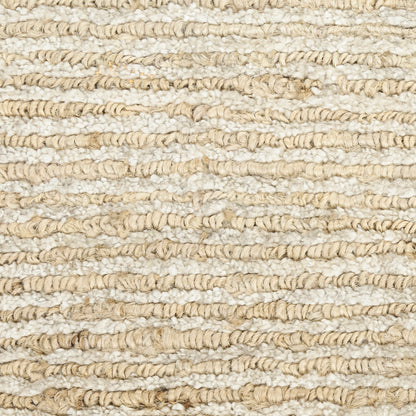 Natural beige jute rug with chunky looped texture; rustic woven floor covering for living room or entry.