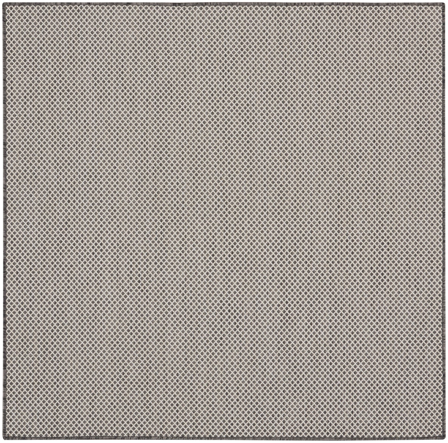 Taupe beige woven tweed rug texture with tight diamond lattice and dark border.