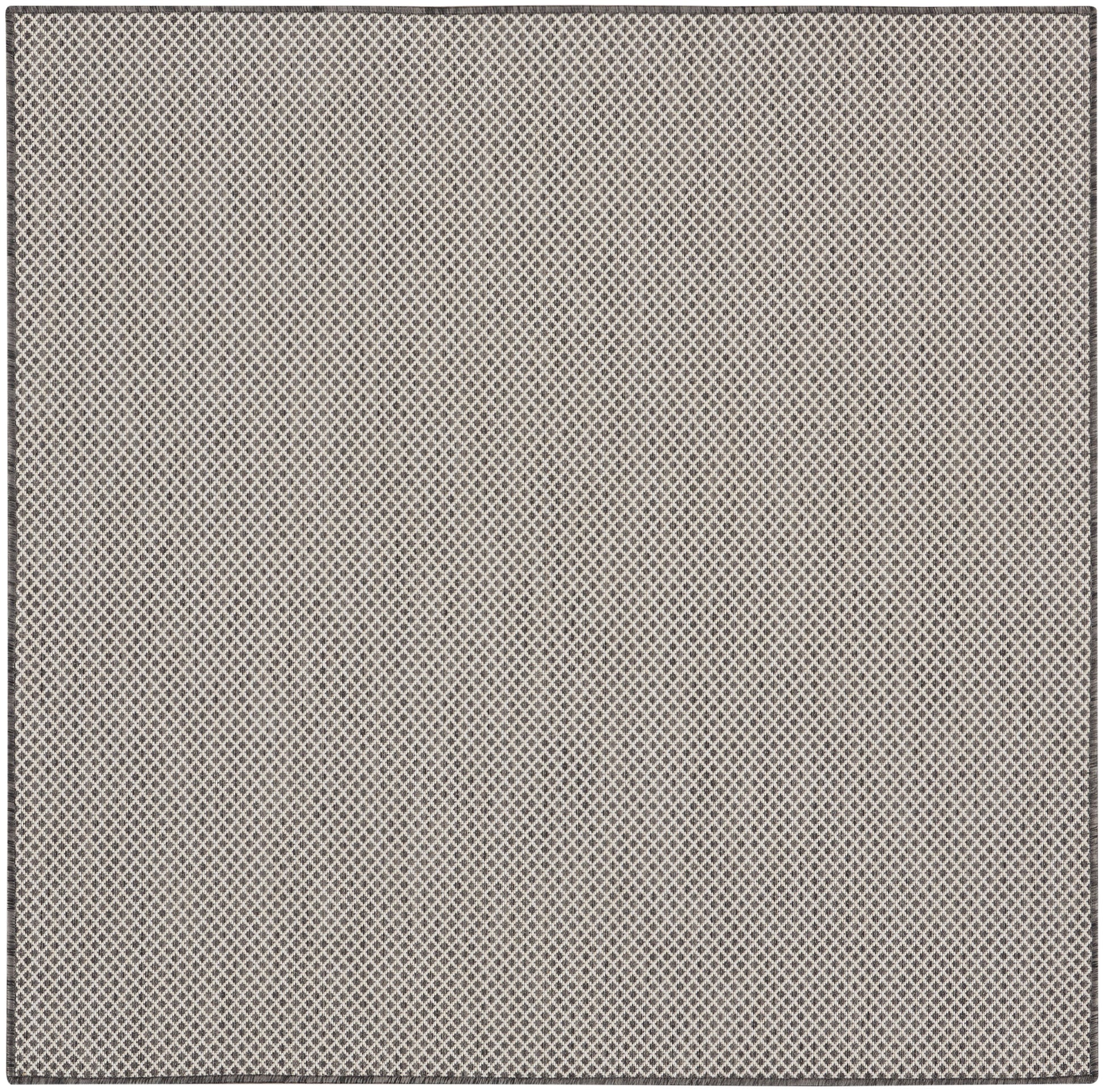 Taupe beige woven tweed rug texture with tight diamond lattice and dark border.