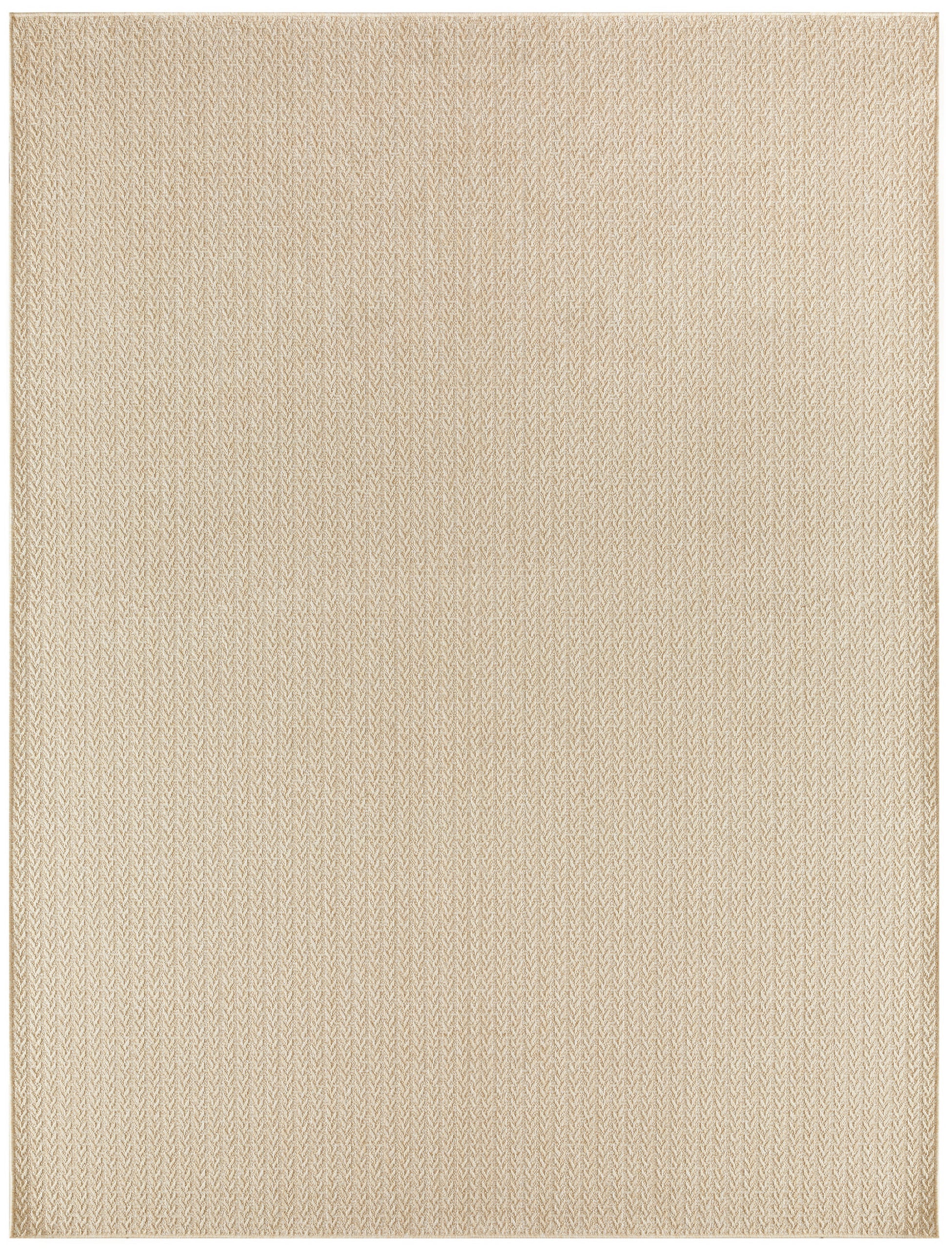 Beige woven flat rug with subtle chevron texture; rectangular, natural floor decor.
