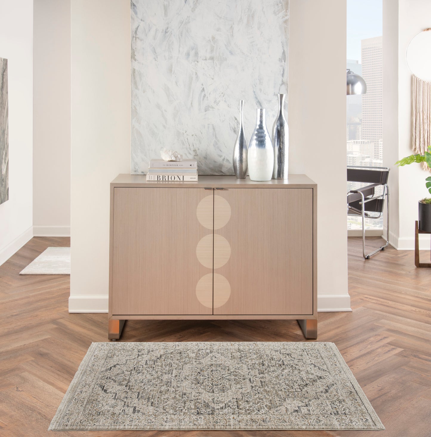 Vintage-style rug, 3' x 5', shown in a modern living room.