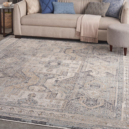 Distressed blue-beige oriental rug, vintage 8' x 10'.