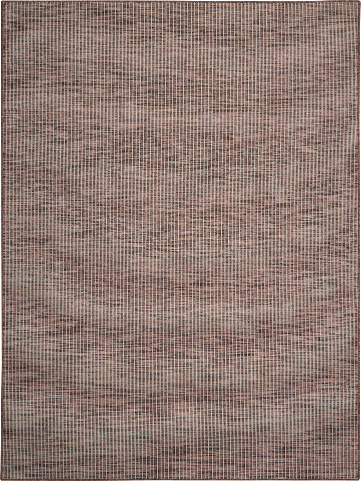 Rectangular flatweave rug in muted brown-gray tones with fine horizontal stripe texture and dark border.
