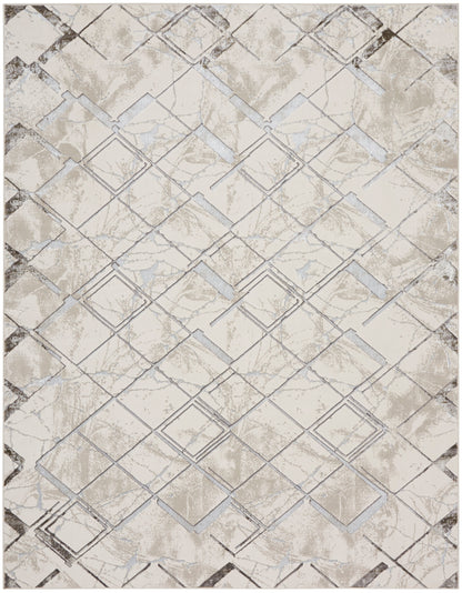 Beige marble-inspired tile with a diamond lattice in gray-brown tones; distressed geometric pattern for floors or walls.