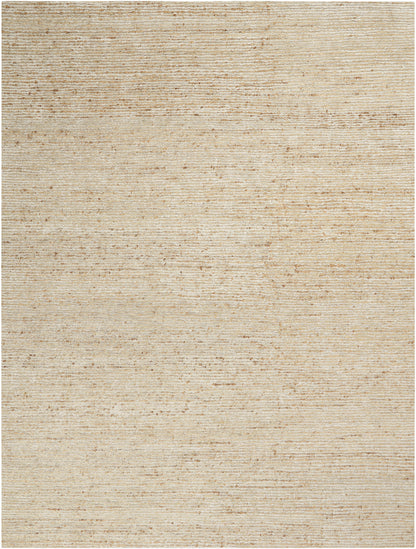 Beige rectangular rug with subtle horizontal bands; woven natural fiber look, ideal neutral living room rug.