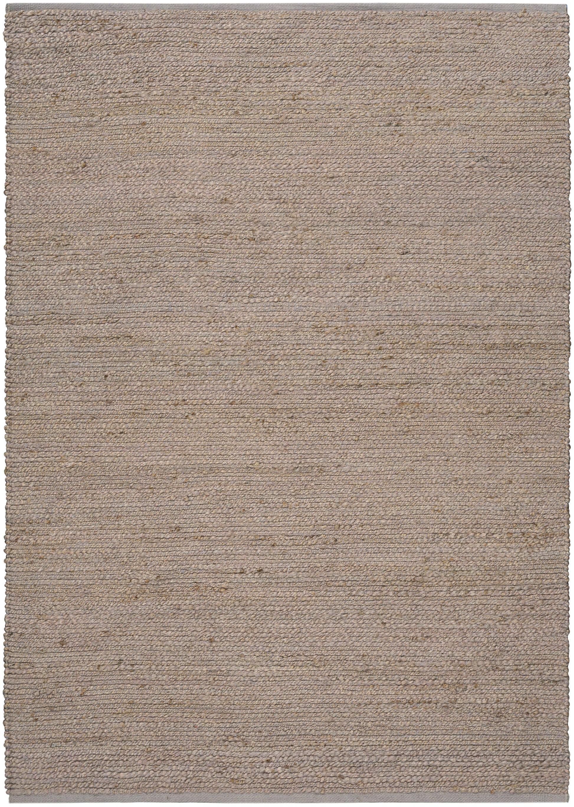 Beige flatwoven rug with a natural fiber texture; rectangular, neutral tone for living rooms.