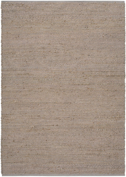 Beige flatwoven rug with a natural fiber texture; rectangular, neutral tone for living rooms.