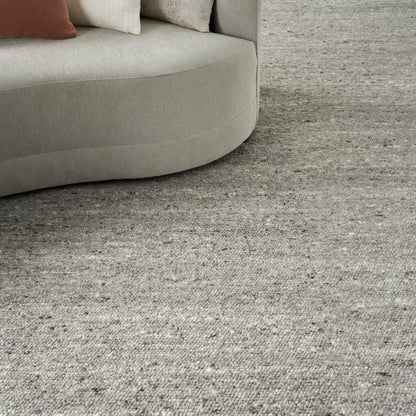 Light gray textured farmhouse area rug, 6' x 8'.