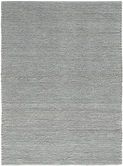 Light gray loop-pile rug with tight textured weave, rectangular, soft modern home decor.