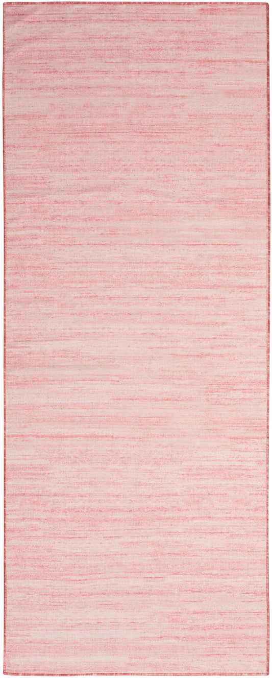 Pink heathered rug runner with subtle horizontal streaks, soft textile look for floor decor.