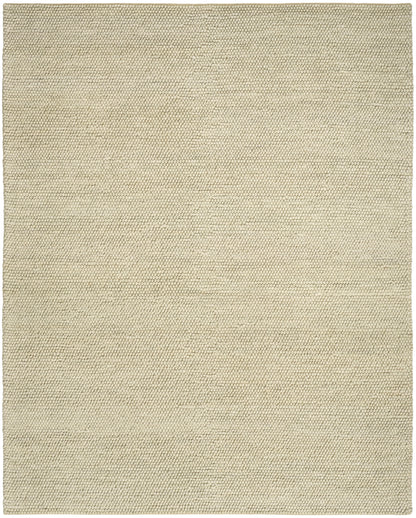 Beige boucle rug with dense loop texture; rectangular indoor area rug for neutral, modern decor.