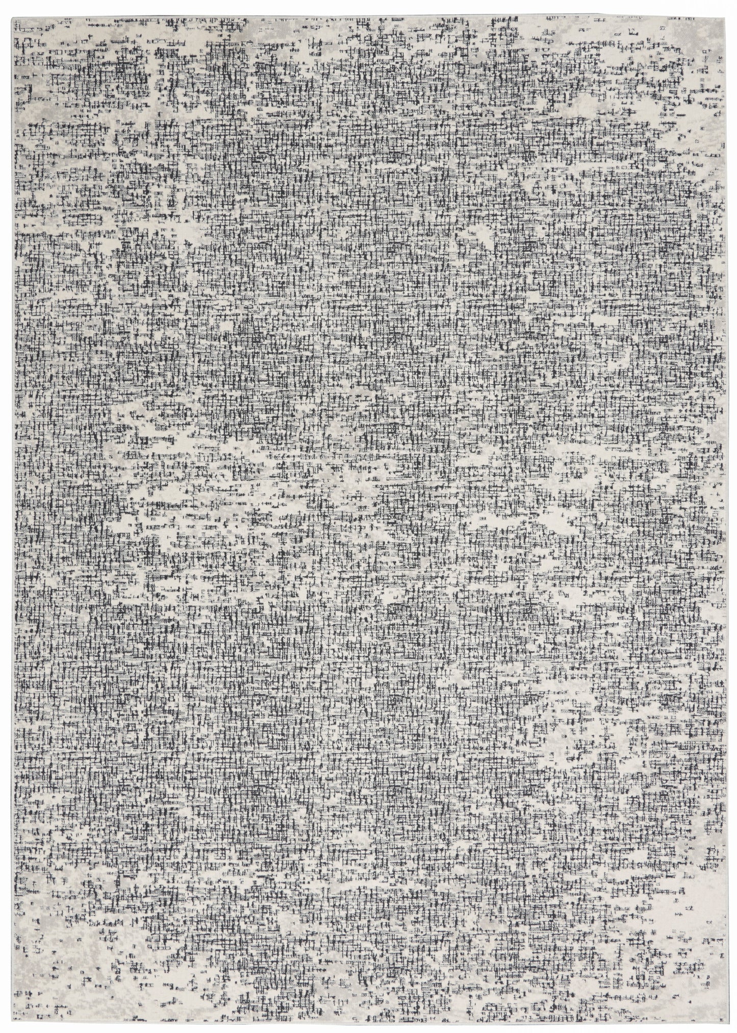 Rectangular rug with a distressed gray and charcoal speckle pattern.