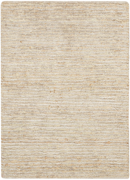 Beige neutral area rug with cream stripes and a soft looped pile.