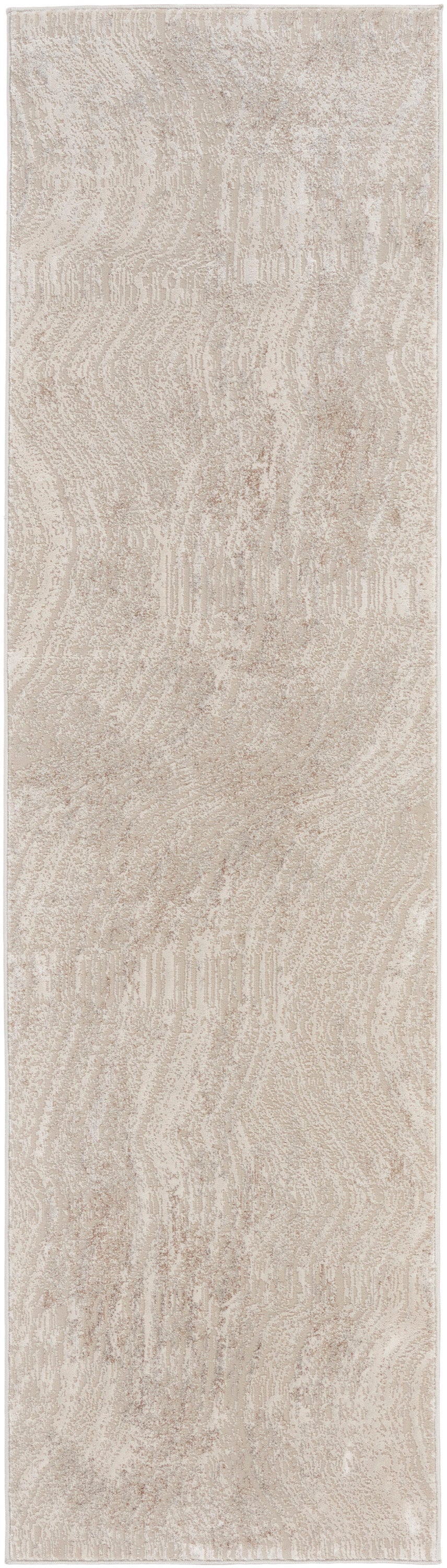 Beige textured runner rug with subtle cream marbled pattern; soft pile, long rectangular rug for hallways or entryways.