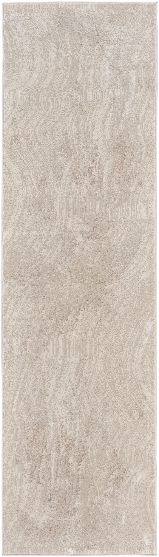 Beige textured runner rug with subtle cream marbled pattern; soft pile, long rectangular rug for hallways or entryways.