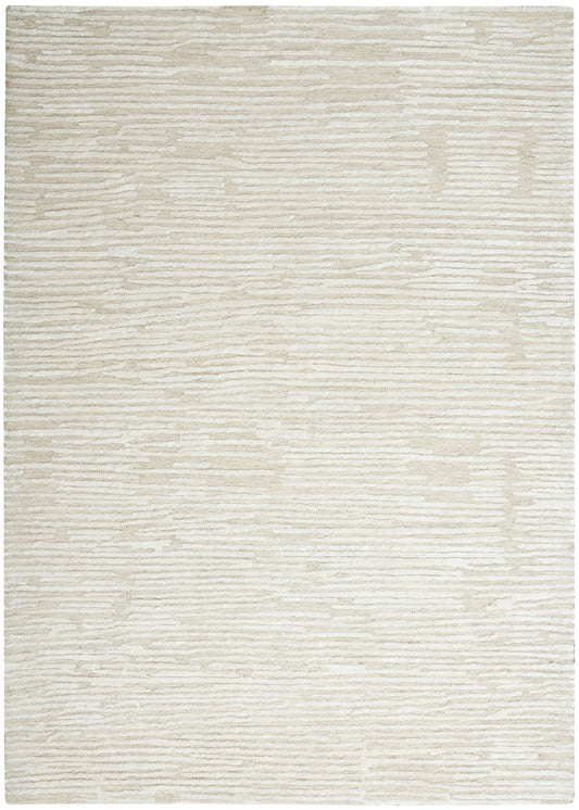 Cream beige area rug with subtle irregular horizontal tan lines and soft texture.