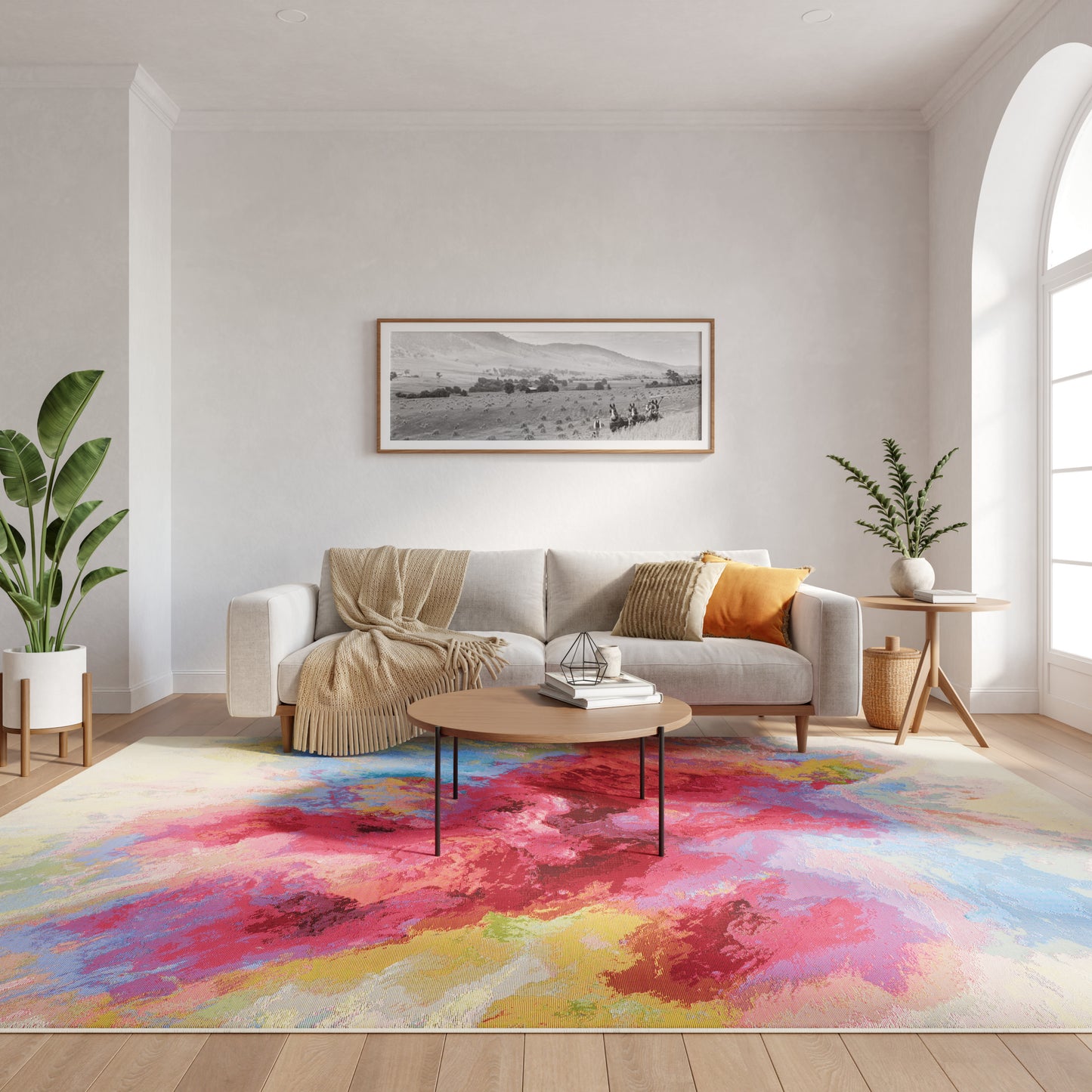 Nourison Color Splash abstract multicolor 8x10 indoor outdoor flatweave rug in ivory, blue, red, orange and green, modern contemporary area rug with easy-care polypropylene polyester blend for living room porch patio décor