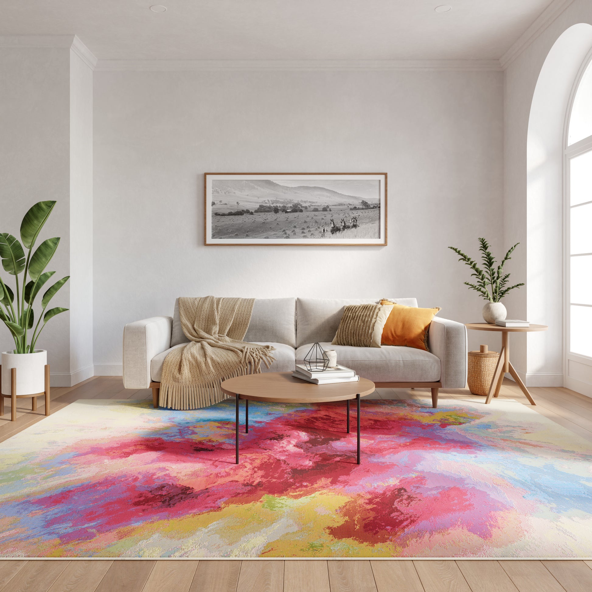 Nourison Color Splash abstract multicolor 8x10 indoor outdoor flatweave rug in ivory, blue, red, orange and green, modern contemporary area rug with easy-care polypropylene polyester blend for living room porch patio décor
