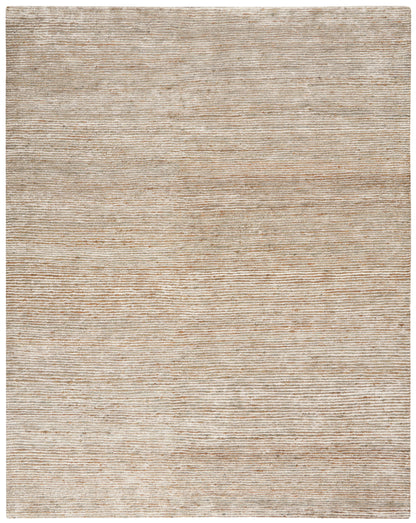 Beige rectangular rug (10' x 14') with subtle ribbed texture in natural fibers, neutral modern style.